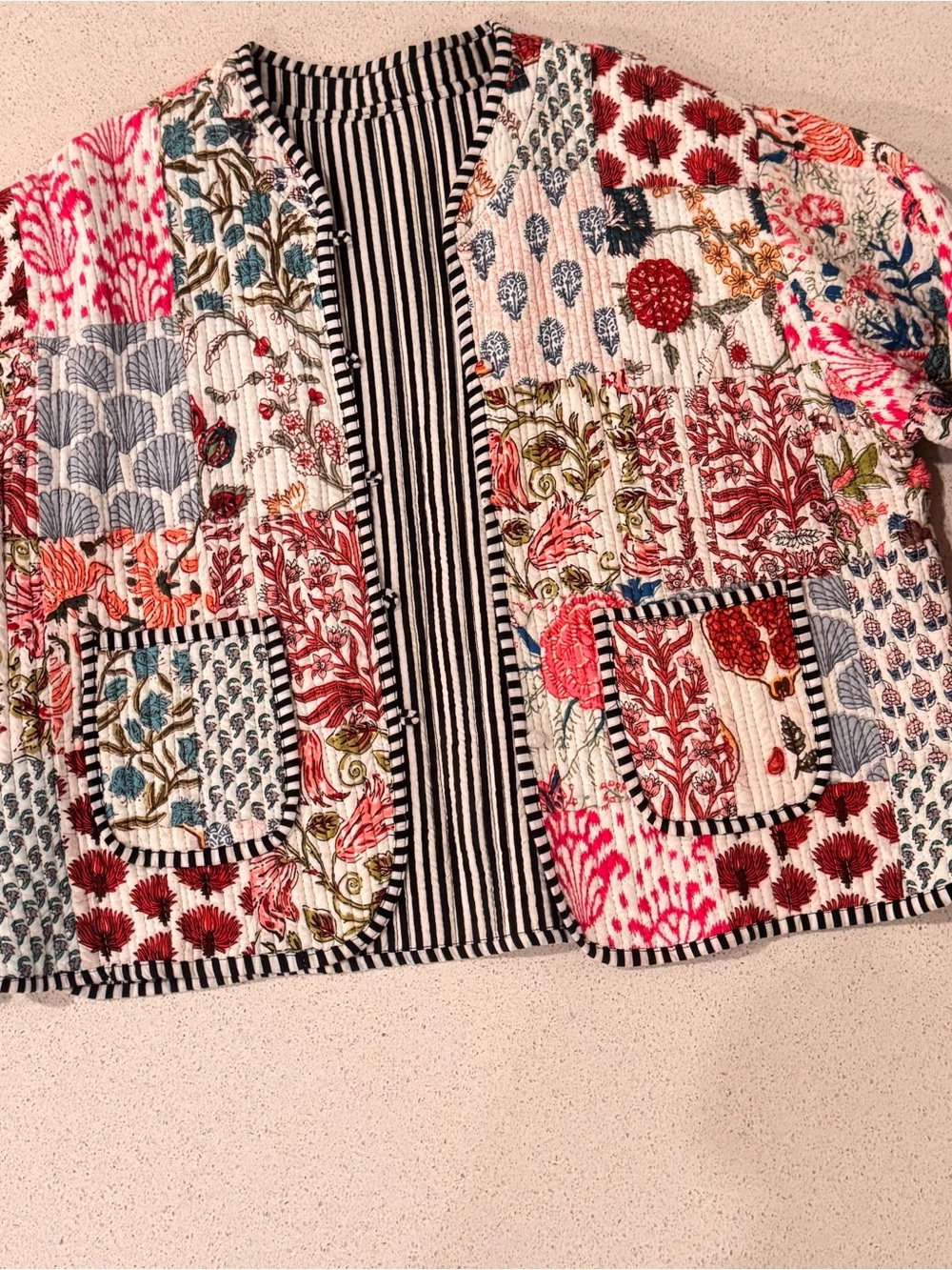 Patchwork Floral Quilted Jacket - Multicolor